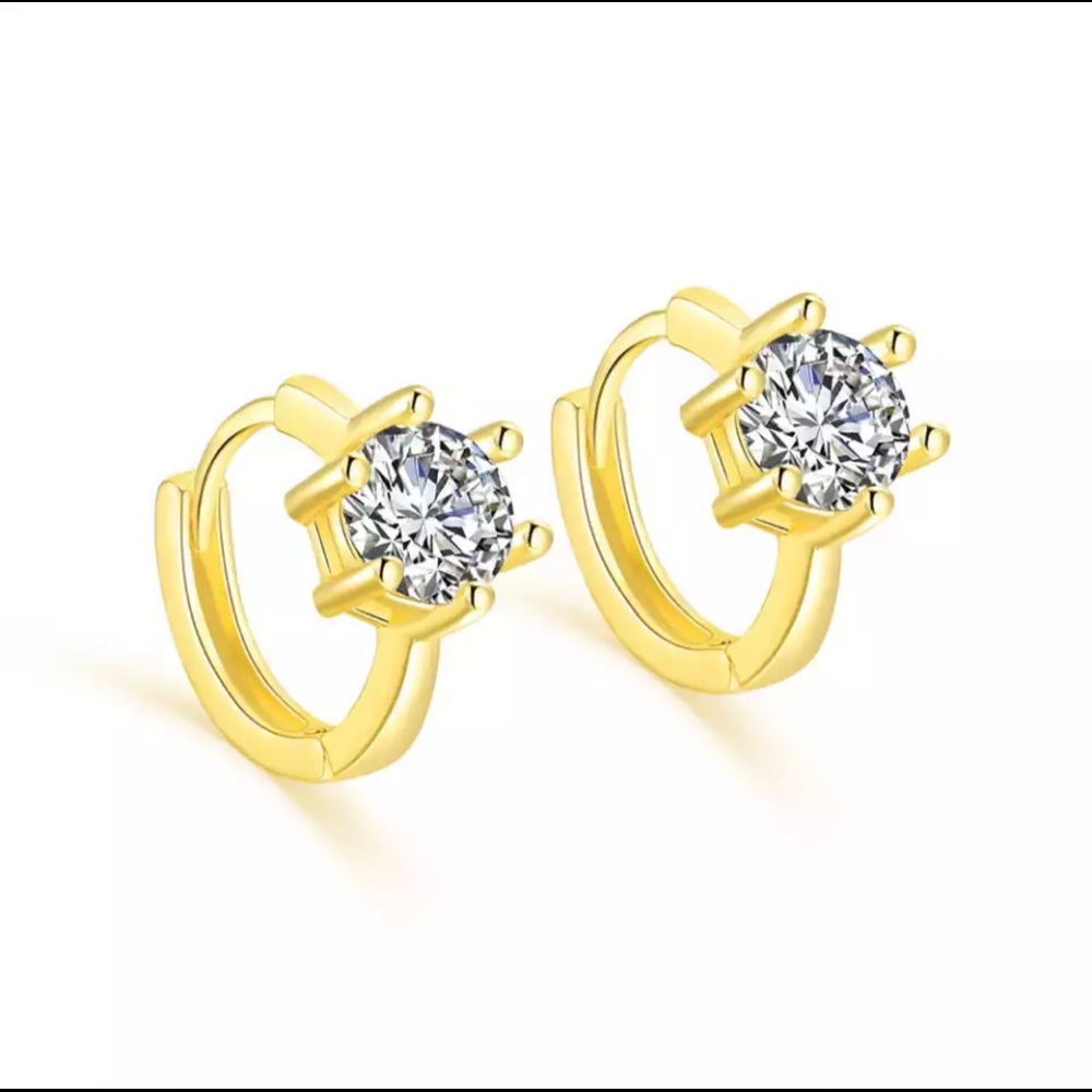 New 14k Gold Filled Geometric Circle Hoop Six-Claw White Sapphire Earrings - Picture 8 of 17